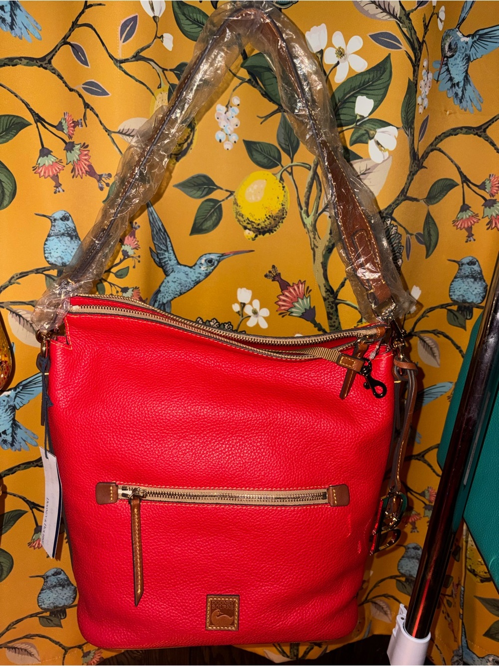 New Dooney & Bourke Red Pebble Leather Large Pebble Grain Hobo Sac Bag
